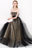 New Design A Line Strapless Black Long Formal Prom Dresses Evening Dress Party Gowns