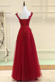 Stunning Burgundy Lace Appliques Long Prom Dresses Formal A Line Evening Dress Party Gowns