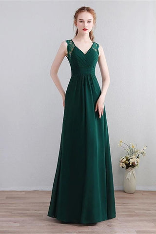 Elegant Open Back Green Lace Long Prom Dresses Formal Bridesmaid Dress Evening Gowns