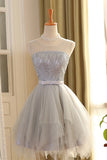Tiered Skirt New Silver Tulle Homecoming Dresses Short Prom Graduation Dress