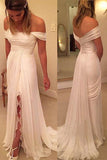 Charming Beach Sexy Backless Off the Shoulder Slit Sheath Bridal Gowns Wedding Dresses