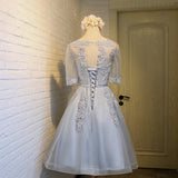 Light Blue Half Sleeves Lace Short Homecoming DressesGraduation Dress Prom Gowns