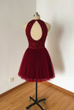 Burgundy Backless Homecoming Dresses Short Prom Dresses Graduation Gowns