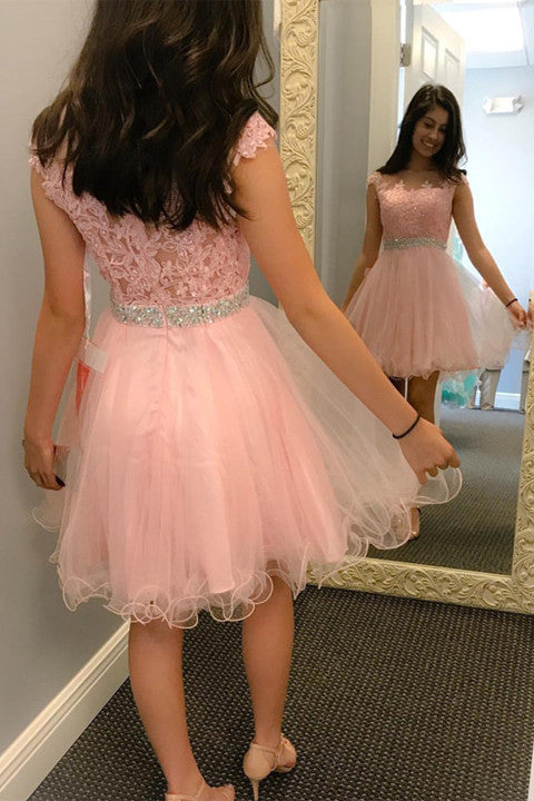 Pink Short Lace Charming Cap Sleeves Homecoming Dress Party Gowns Prom Dresses