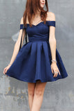 Mini Length Dark Blue Off the Shoulder Homecoming Dresses Party Gowns Prom Dress