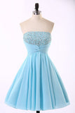 Strapless Short Empire Waist Light Blue Homecoming Dresses Party Gowns  Prom Dresses