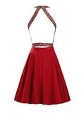 Sexy Halter Beaded Red Open Back Homecoming Dresses Party Gowns Prom Dress