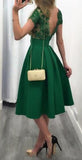 Lace Backless Cap Sleeves Green Short Homecoming Dresses Prom Gowns Graduation Dress