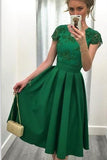 Lace Backless Cap Sleeves Green Short Homecoming Dresses Prom Gowns Graduation Dress