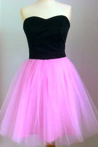 Charming Simple Black Hot Pink Sweetheart Short Prom Dress Homecoming Dresses