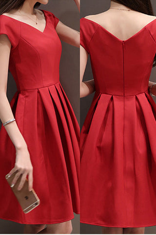 Elegant Red Short Sleeves Homecoming Dresses,Short Prom Dress Graduation Dresse1