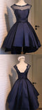 High Low Navy Blue Cap Sleeves Short Prom Dress Homecoming Dresses Party Gowns