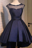 High Low Navy Blue Cap Sleeves Short Prom Dress Homecoming Dresses Party Gowns