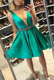 Mini Length Deep V Neck Green Off the Shoulder Beaded Prom Dress Homecoming Dresses