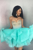 Mint Hi-lo Short Sweetheart Beaded Tiered Skirt Homecoming Dresses Prom Gowns