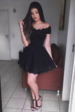 Mini Length Short Sleeves Black Lace Prom Dress Homecoming Dresses Cute Gowns