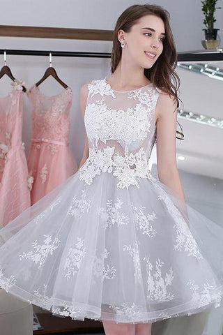 New Arrival Baby Blue White Lace Tulle Short Prom Dress Homecoming Dresses Gowns