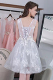 New Arrival Baby Blue White Lace Tulle Short Prom Dress Homecoming Dresses Gowns