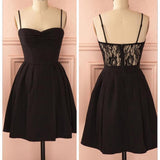 Black Lace Spaghetti Straps See Through Short Prom Dress Homecoming Dresses