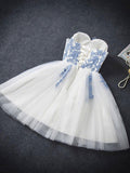 Sweetheart Light Blue Lace Short Homecoming Dresses Prom Gowns