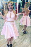 Backless New Arrival 2 Pieces High Neck Pink Short Prom Homecoming Dresses Party Dress