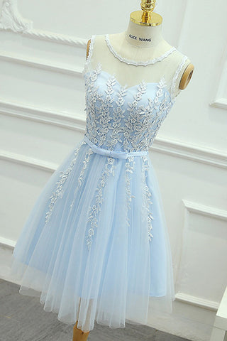 Lace Tulle New Arrival Light Blue Short Prom Homecoming Dresses Graduation Dress