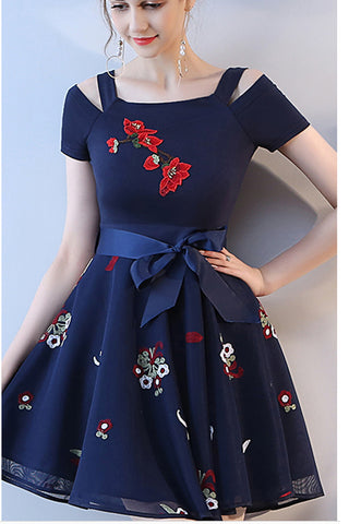 Appliques New Arrival Navy BlueShort Prom Gowns Homecoming Dresses Party Dress