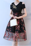 V Neck Black New Arrival Short Sleeves Prom Homecoming Dress Party Dresses