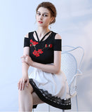 White/Black New Arrival Short Sleeves Appliques Prom Homecoming Dress Cocktail Dresses