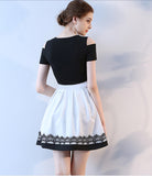 White/Black New Arrival Short Sleeves Appliques Prom Homecoming Dress Cocktail Dresses