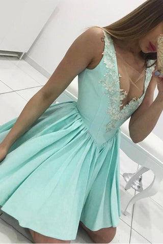 Off the Shoulder Mint Appliques Lace Short Prom Dresses Homecoming Dress