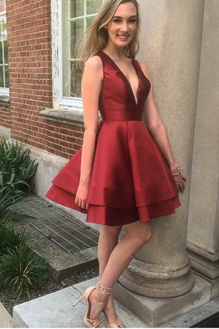 Elegant Charming Hot Sales Deep V Neck Burgundy Short Homecoming Dress Prom Dresses