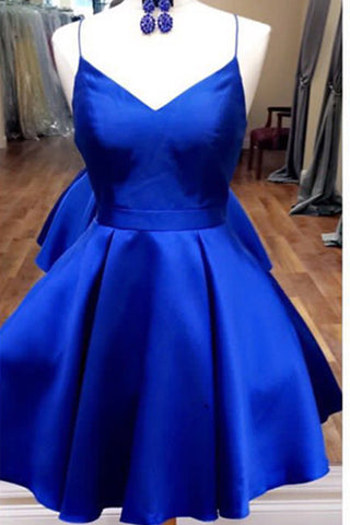 Royal Blue Open Back Spaghetti Straps Short Prom Homecoming Dresses Party Dress