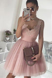Off the Shoulder Blush Pink Tulle Short Prom Dress Homecoming Dresses Party Gowns