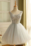 Pearls Cute Silver Lace Tulle Dress Short Prom Homecoming Dresses Party Gowns