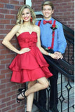 Tiered Short Cute Red Bow Homecoming Dress Prom Party Gowns Graduation Dresses