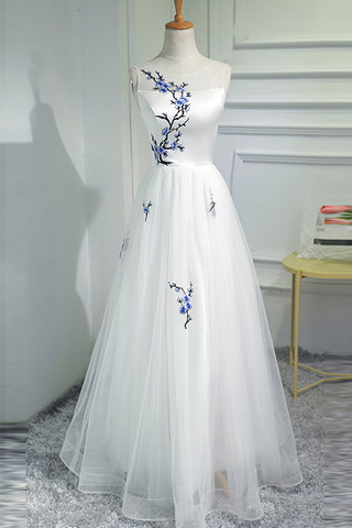 Tulle Appliques A Line Princess Ivory Long Prom Dresses Evening Quinceanera Dress Wedding