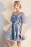White Lace New Designer Blue Tulle Short Prom Dress Homecoming Dresses Party Gowns