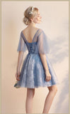 White Lace New Designer Blue Tulle Short Prom Dress Homecoming Dresses Party Gowns