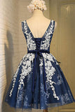 Charming Short Navy Blue Tulle White Lace Homecoming Dresses Prom Party Dress