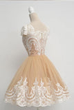 Lace Ball Gown Cap Sleeves Ivory Short Homecoming Dresses Prom Party Dress