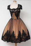 Cap Sleeves Cute Black Lace Short Prom Homecoming Dresses Ball Gown Cocktail Dress