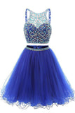 Rhinestones Short Backless Royal Blue 2 Pieces Homecoming Dresses Prom Gowns Cute Dress
