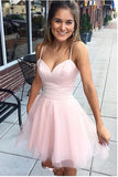 Charming Pink Tulle Spaghetti Straps Short Prom Dress Homecoming Dresses Cocktail Gowns