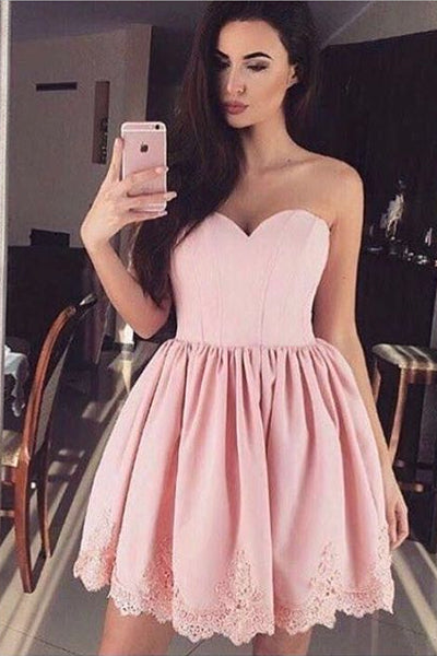 Appliques Lace Blush Pink Sweetheart Short Homecoming Dresses Prom Dress