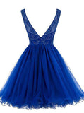 Back Short Royal Blue Beaded Open Homecoming Dresses Prom Gowns Cocktail Dress