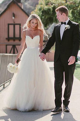 Elegant A Line Princess Spaghetti Straps Charming Wedding Dresses Bridal Gowns