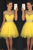 Off the Shoulder Daffodil Tulle Beaded Short Prom Dresses Homecoming Dress Party Gowns