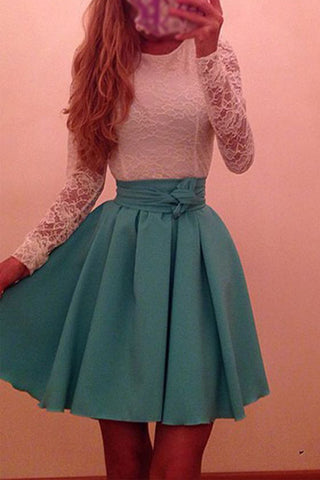 Iovry Lace Charming Long Sleeves Homecoming Dresses Short Prom Party Dress