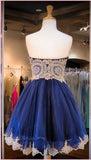 Navy Blue Fashion Gold Lace Short Prom Dresses Homecoming Dress Party Gowns